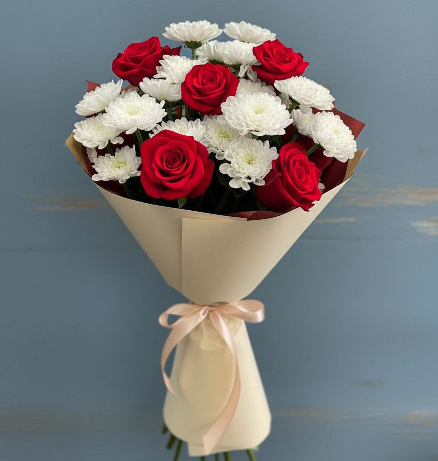 Букет цветов из: Розы и Хризантемы в Шангале