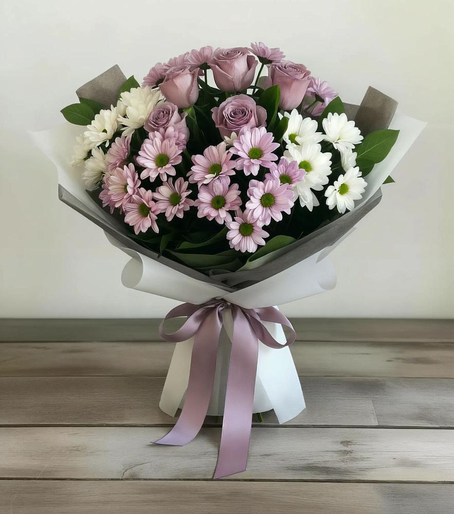 Букет цветов из: Хризантемы и Розы в Шангале