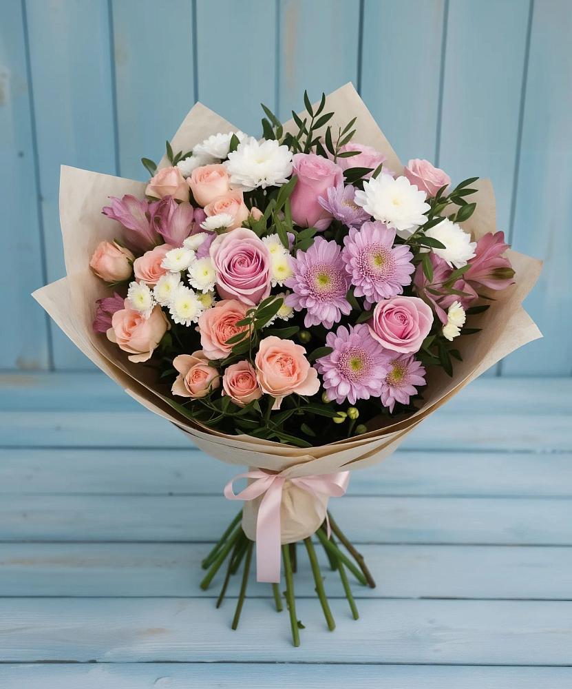 Букет цветов из: Хризантемы, Розы и Альстромерии в Шангале