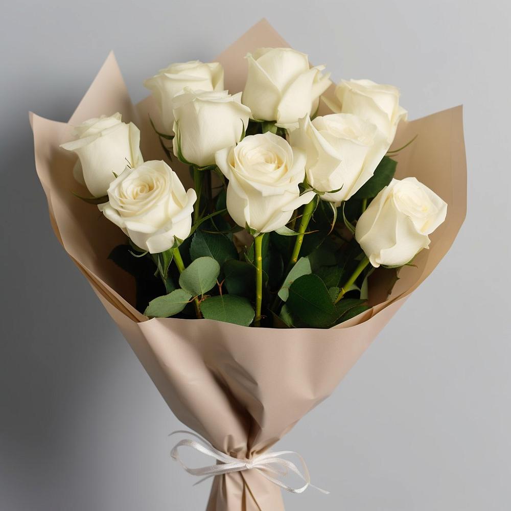 Букет 9 Белых роз Эдлесс Лав в Шангале