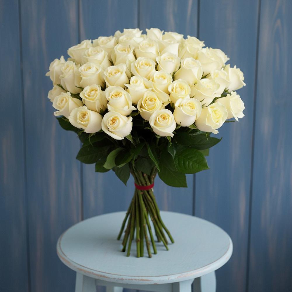 Букет 51 Белая роза Эдлесс Лав в Шангале