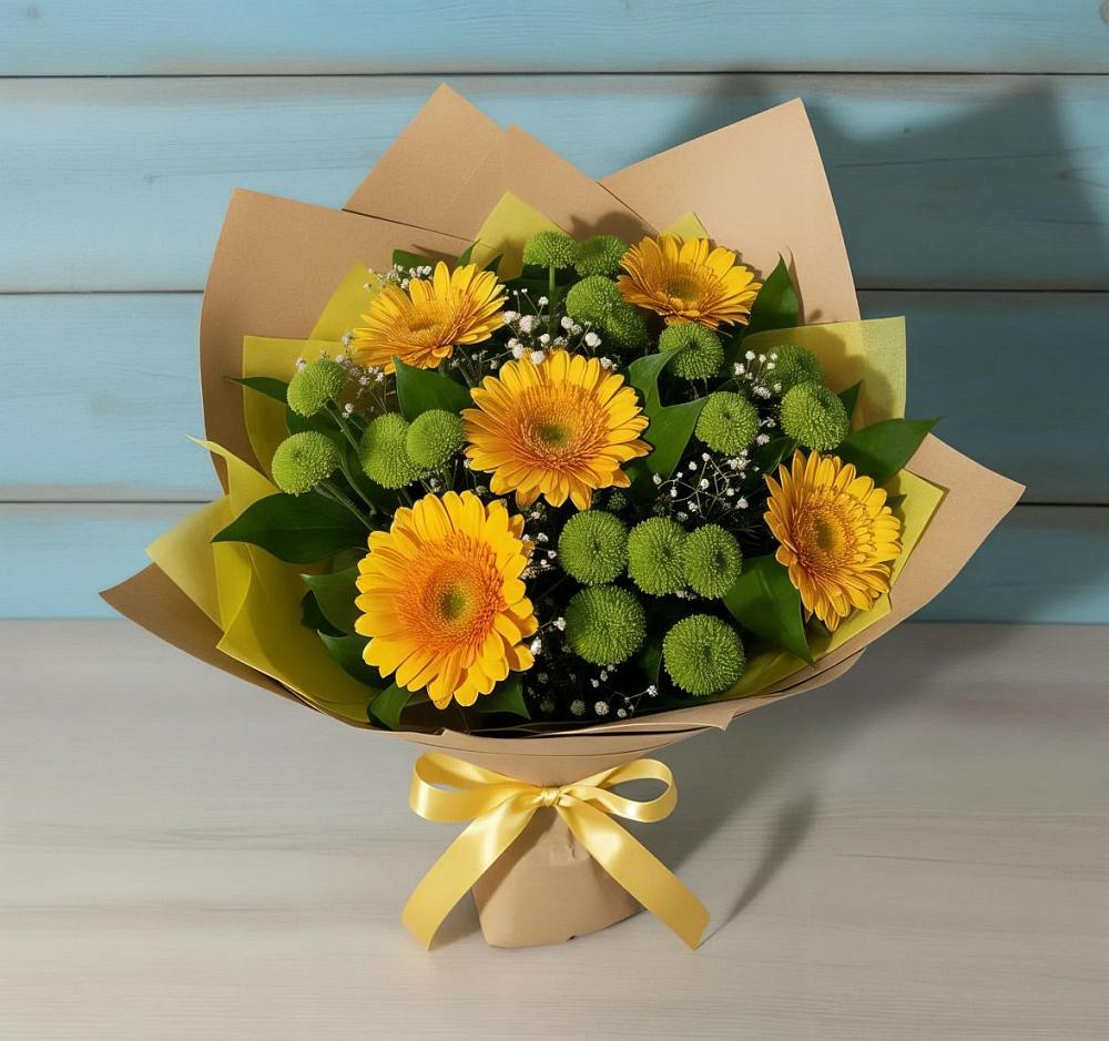 Букет цветов из: Герберы и Хризантемы в Шангале