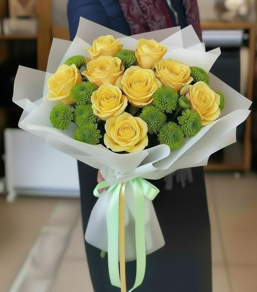 Букет цветов из: Хризантемы и Розы в Шангале