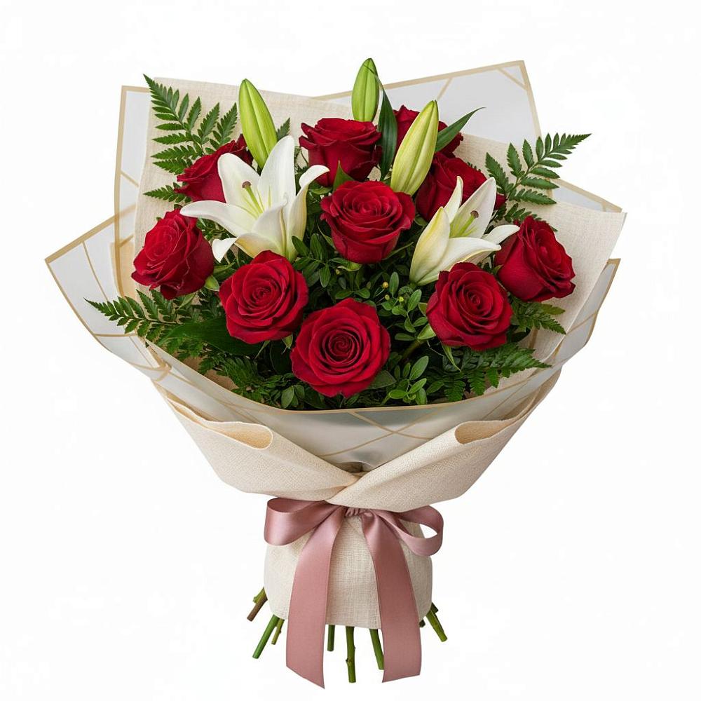 Букет цветов из: Лилии и Розы в Шангале