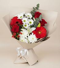 Букет цветов из:  Розы, Хризантемы, Герберы и Лилии в Шангале
