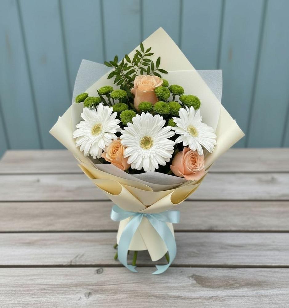 Букет цветов из: Герберы, Розы и Хризантемы в Шангале