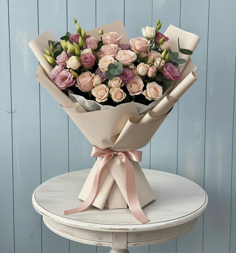 Букет цветов из: Розы и Лизиантусы в Шангале