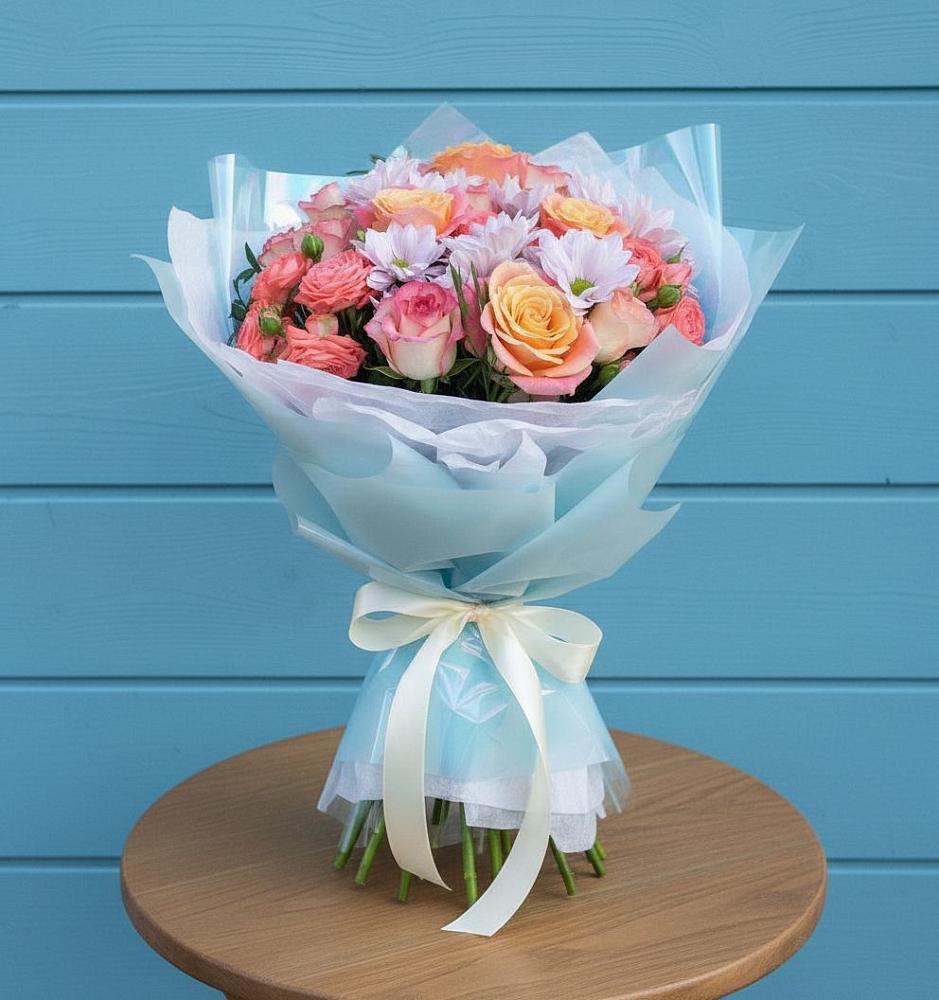 Букет цветов из: Хризантемы и Розы в Шангале