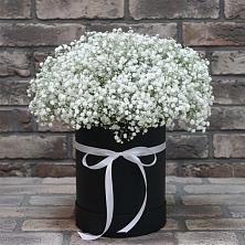 Цветочная композиция из Гипсофила в шляпной коробке в Шангале